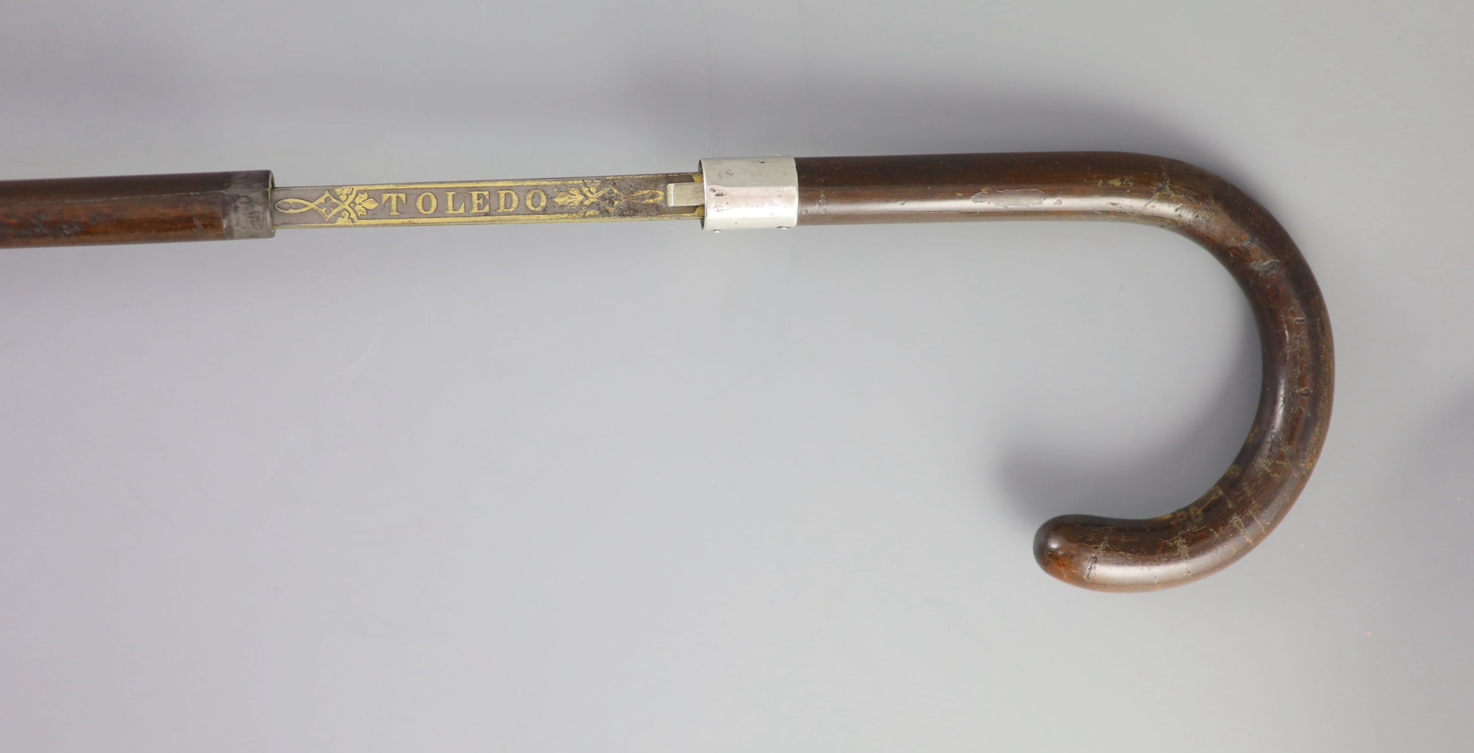 A French Toledo bladed swordstick, 19th century 87cm long